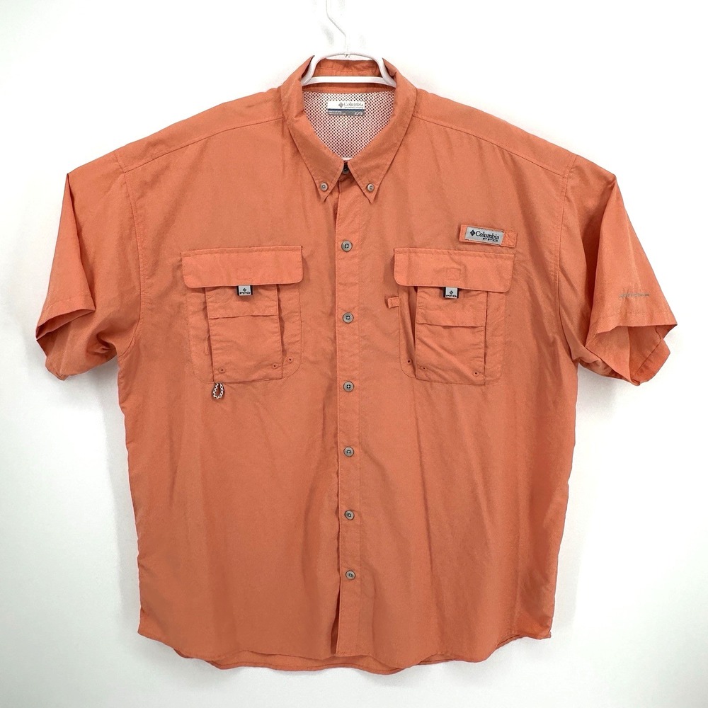 Columbia PFG Bahama Shirt Men's Short Sleeve Orange Breathable Fishing Size XL